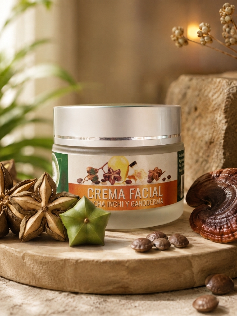 Envase de crema facial de sacha inchi y ganoderma